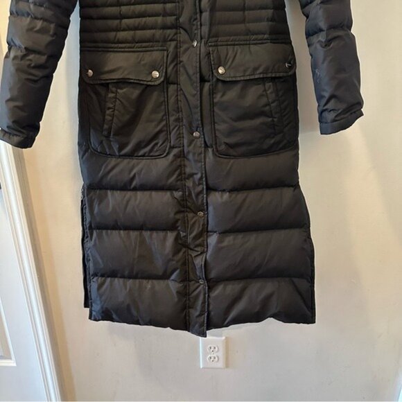 DKNY Black Long Down Puffer Coat Fur Trim Hood Hooded Winter Parka Sz Small - Picture 6 of 16